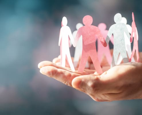 Paper Chain Friends, Teamwork, Diversity, Family Or Community, Hand Holding And Protecting