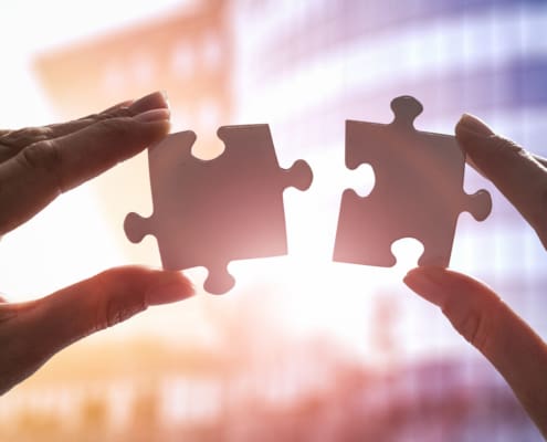 The Man Holds In His Hand A Jigsaw Puzzle.